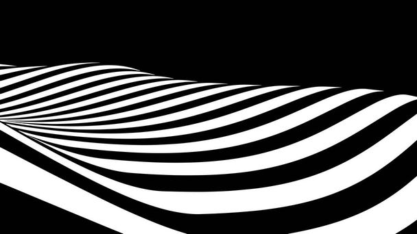 Fehér és fekete íves vonalak elvont hulláma. Hallucináció. Optikai illúzió. Eltorzult illusztráció. Futurisztikus háttere vonalak. Dinamikus hullám. Vektorillusztráció. - Vektor, kép
