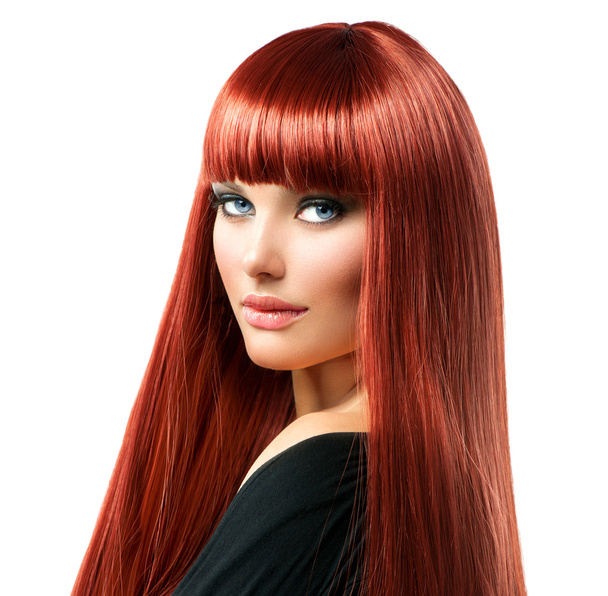 Sexy Woman with Long Shiny Straight Red Hair Isolated on White - Fotó, kép
