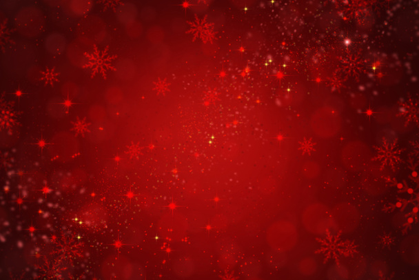 Red Holiday Christmas Background with Snowflakes and Stars - Photo, Image