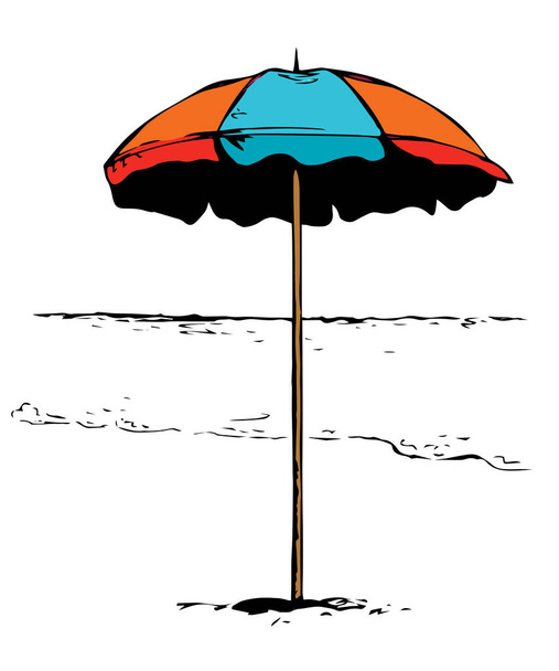 Nagy nyitott hotel lombozat állvány világos medence hely szöveges. Élénk színű kézzel rajzolt trópusi utazás tengerparton forró tábor piknik tan szeres sátor tárgy embléma piktogram vázlatos művészet retro doodle stílus - Vektor, kép