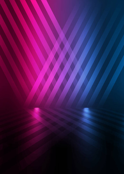 Тло порожня сцена показу. Ультрафіолетовий темний абстрактний фон. Геометричні форми неону, неонове сяйво, синьо-рожеве освітлення
 - Фото, зображення
