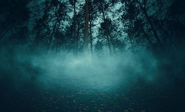 Темний абстрактний фон сцени. Відбиття місячного світла на тротуарі. Дим, дим і туман
 - Фото, зображення