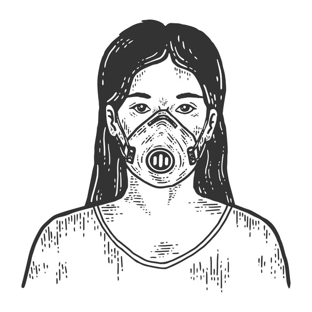 Για παράδειγμα, ένα κορίτσι με χειρουργική μάσκα. Απομίμηση χαρτονιού σκετς. - Φωτογραφία, εικόνα