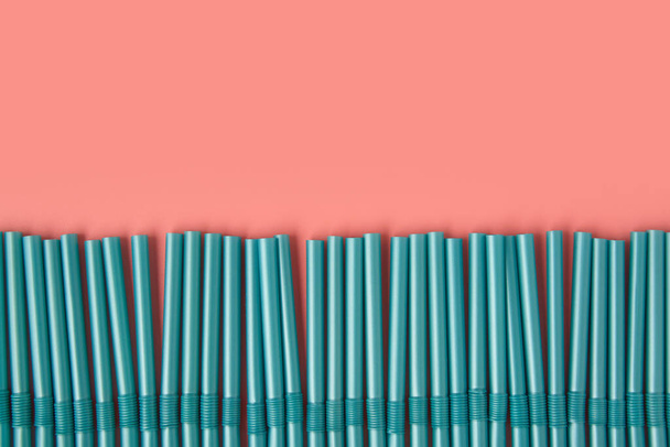 Festive banner, cocktail bar. cocktail tubes on a pink background. - Photo, image