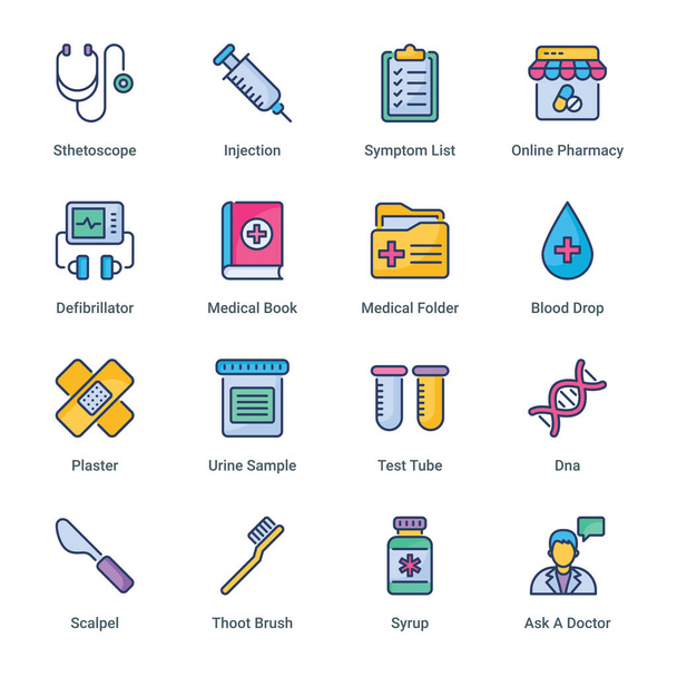 Iconos de atención médica y línea llena de médicos - accidente cerebrovascular, vector
 - Vector, Imagen