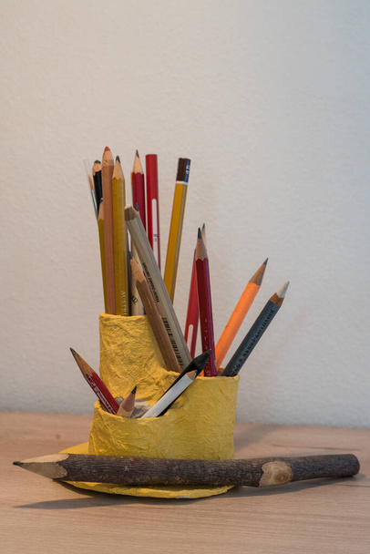 Desk organizer made of toilet paper rolls - upcycling pen holder - Photo, Image