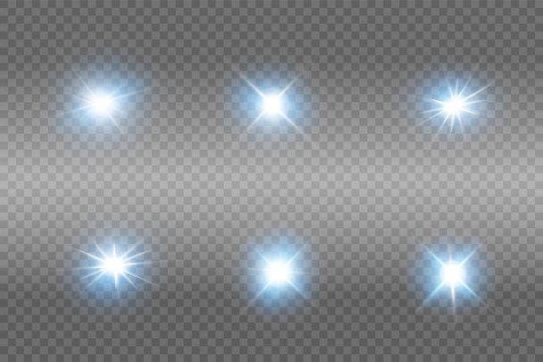 Glow blue light effect set, lens flare, explosie, glitter, lijn, zon flits, vonk en sterren. Abstract ontwerp van speciale effectelementen. - Vector, afbeelding