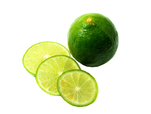 Fresh lime and slice, Isolated on white background - Photo, Image