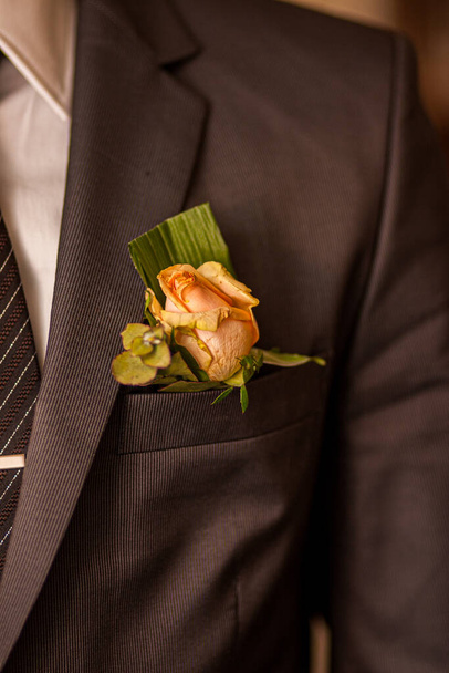 Weiche rosa Rose im Bräutigam-Anzug - Foto, Bild
