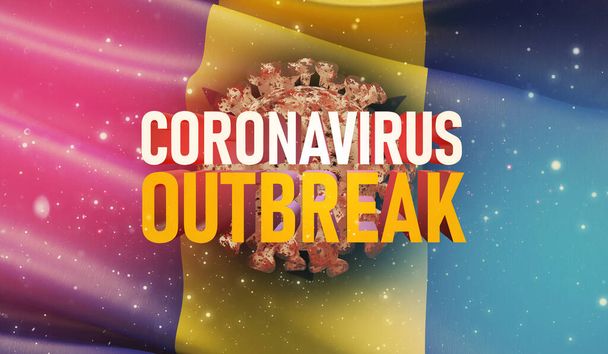 Koncepcja epidemii koronawirusa COVID-19, groźny dla zdrowia wirus, tło machające flagą Barbadosu. Zatrzymanie pandemii Nowe ognisko Coronavirus covid-19 Ilustracja 3D. - Zdjęcie, obraz