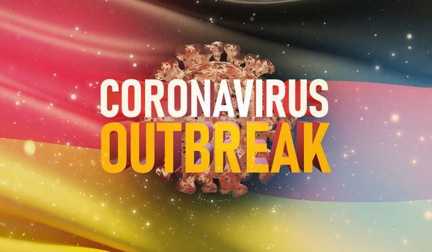 Koncepcja epidemii koronawirusa COVID-19, groźny dla zdrowia wirus, tło machające flagą Niemiec. Zatrzymanie pandemii Nowe ognisko Coronavirus covid-19 Ilustracja 3D. - Zdjęcie, obraz