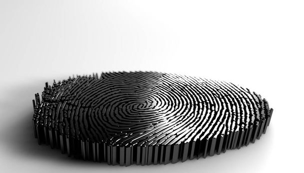 3D illustratie zwarte vingerafdruk op een witte achtergrond - Foto, afbeelding