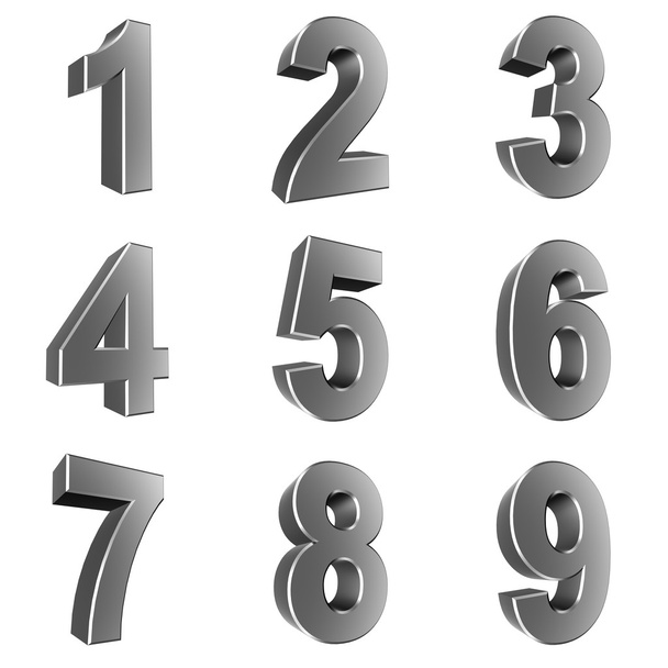 Número de 1 a 9 en cromo sobre fondo blanco
 - Foto, Imagen