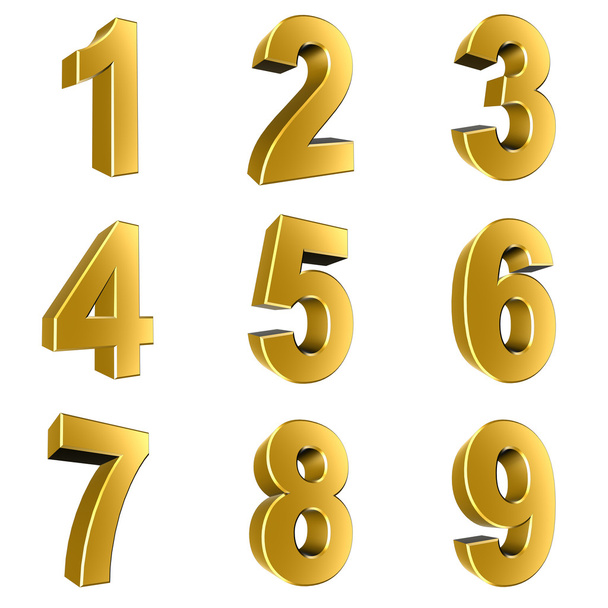 Number from 1 to 9 in gold over white background - Photo, Image