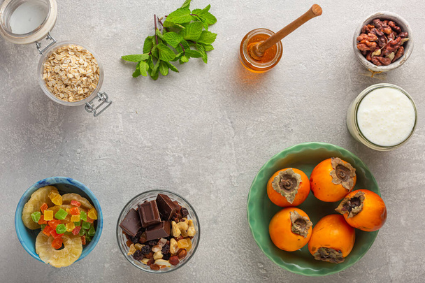 Frame of breakfast foods. Healthy eating concept. Cereals - Fotoğraf, Görsel