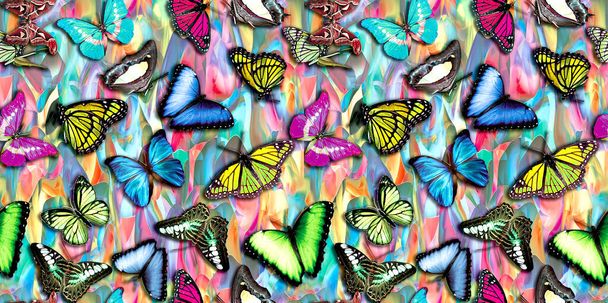 naadloze abstracte kleurrijke achtergrond met vlinder - Foto, afbeelding