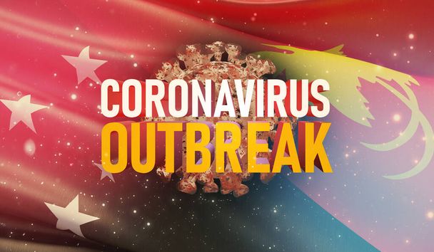 Coronavirus COVID-19 Ausbruchskonzept, gesundheitsgefährdendes Virus, im Hintergrund weht die Nationalflagge Papua-Neuguineas. Pandemie stoppt neuartigen Coronavirus-Ausbruch covid-19 3D-Illustration. - Foto, Bild