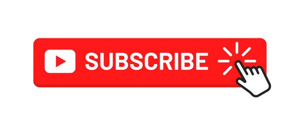Subscribe button for social media. Subscribe to video channel, blog and newsletter. Red button with hand cursor for subscription. Vector - Vector, Image