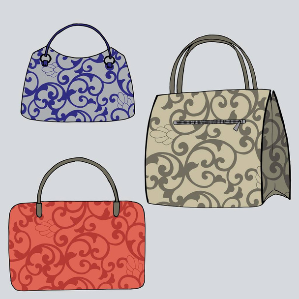 design pattern for women's handbags, vector illustration, isolate on gray background - Vector, Image