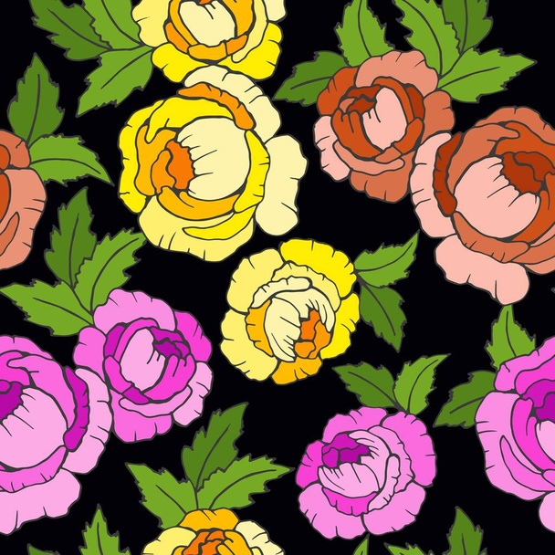 bezszwowy wzór ze stylizowanymi kwiatami róża, tapety i tkaniny ozdoba, papier pakowy, tło dla różnych wzorów, scrapbooking - Wektor, obraz