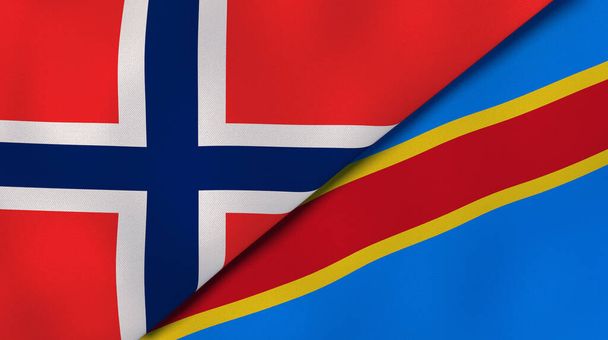 Dwie flagi stanowe Norwegii i DR Kongo. Wysokiej jakości doświadczenie biznesowe. Ilustracja 3D - Zdjęcie, obraz