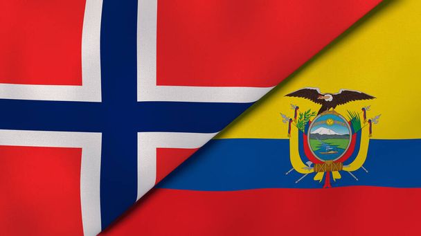 Norveç ve Ekvador 'un iki bayrağı. Kaliteli bir iş geçmişi. 3d illüstrasyon - Fotoğraf, Görsel