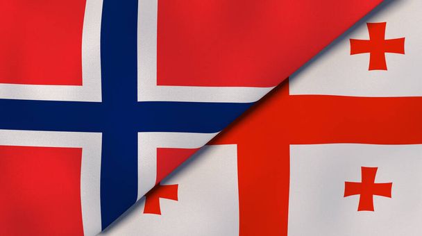 Δύο σημαίες της Νορβηγίας και της Γεωργίας. Επαγγελματικό υπόβαθρο υψηλής ποιότητας. 3D εικονογράφηση - Φωτογραφία, εικόνα