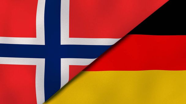Dwa państwa bandery Norwegii i Niemiec. Wysokiej jakości doświadczenie biznesowe. Ilustracja 3D - Zdjęcie, obraz