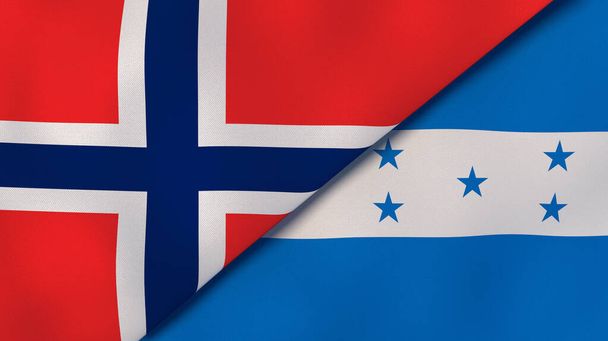 Dwie flagi stanowe Norwegii i Hondurasu. Wysokiej jakości doświadczenie biznesowe. Ilustracja 3D - Zdjęcie, obraz