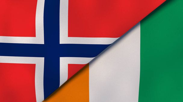 Dwie flagi Norwegii i Wybrzeża Kości Słoniowej. Wysokiej jakości doświadczenie biznesowe. Ilustracja 3D - Zdjęcie, obraz