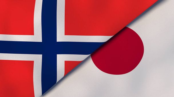 Norveç ve Japonya 'nın iki bayrağı. Kaliteli bir iş geçmişi. 3d illüstrasyon - Fotoğraf, Görsel
