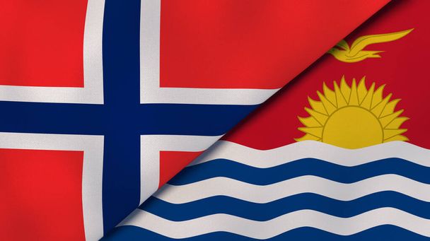 Norveç ve Kiribati 'nin iki bayrağı. Kaliteli bir iş geçmişi. 3d illüstrasyon - Fotoğraf, Görsel