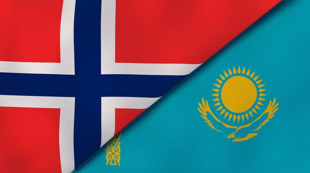 Dva státy vlajky Norska a Kazachstánu. Vysoce kvalitní obchodní zázemí. 3D ilustrace - Fotografie, Obrázek