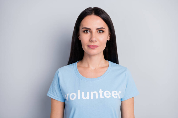 Close-up portrait of her she nice attractive lovely charming content serious girl volunteer save planet earth global change life isolated over grey pastel color background - Valokuva, kuva