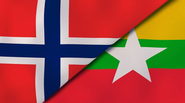 Dois estados bandeiras da Noruega e Mianmar. Fundo de negócios de alta qualidade. ilustração 3d
 - Foto, Imagem