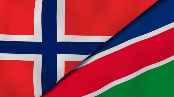 Norveç ve Namibya 'nın iki bayrağı. Kaliteli bir iş geçmişi. 3d illüstrasyon - Fotoğraf, Görsel