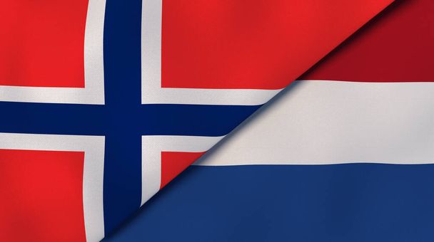 Two states flags of Norway and Netherlands. High quality business background. 3d illustration - Photo, Image