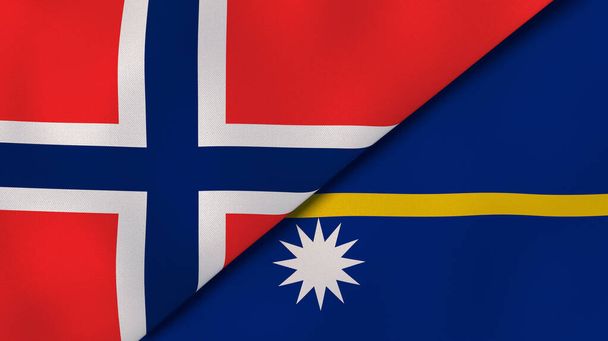 Norveç ve Nauru 'nun iki bayrağı. Kaliteli bir iş geçmişi. 3d illüstrasyon - Fotoğraf, Görsel