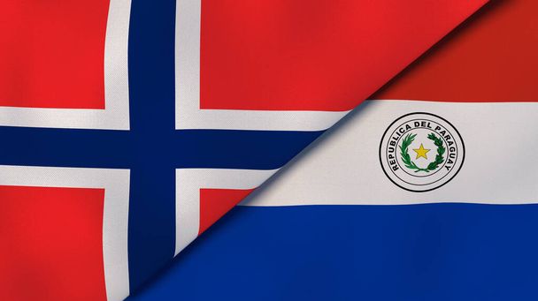 Two states flags of Norway and Paraguay. High quality business background. 3d illustration - Photo, Image