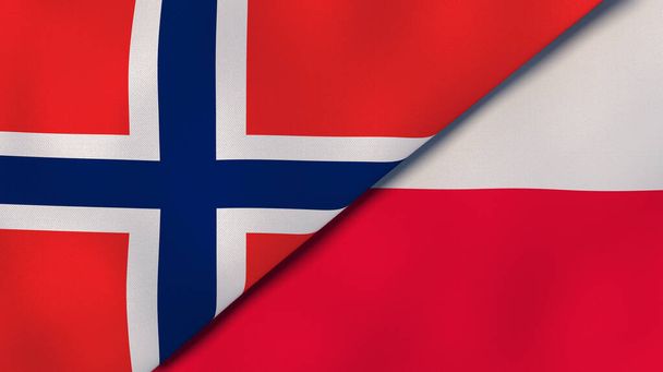 Zwei Staaten Flaggen von Norwegen und Polen. Hochwertiger geschäftlicher Hintergrund. 3D-Illustration - Foto, Bild