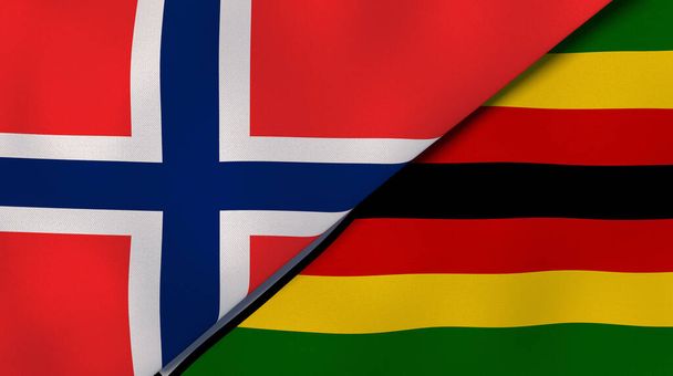 Dva státy vlajky Norska a Zimbabwe. Vysoce kvalitní obchodní zázemí. 3D ilustrace - Fotografie, Obrázek