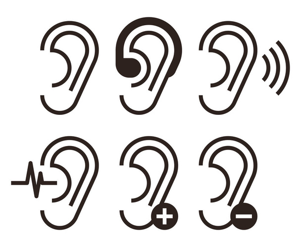 Ear icons. Hearing problem icons set isolated on white backgroundd - Vector, Image