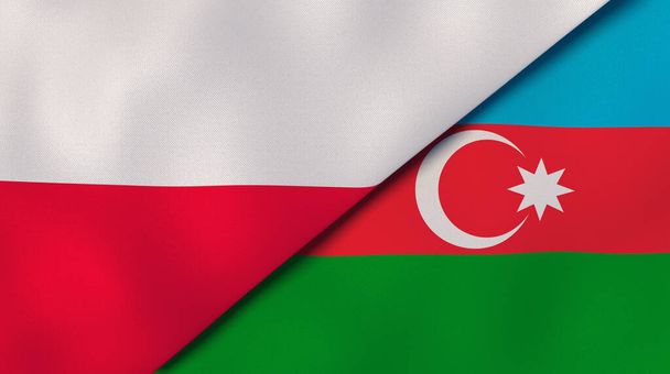 Lengyelország és Azerbajdzsán két állami lobogója. Kiváló minőségű üzleti háttér. 3d illusztráció - Fotó, kép