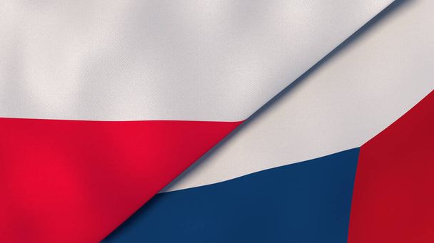 Lengyelország és a Cseh Köztársaság két állami lobogója. Kiváló minőségű üzleti háttér. 3d illusztráció - Fotó, kép