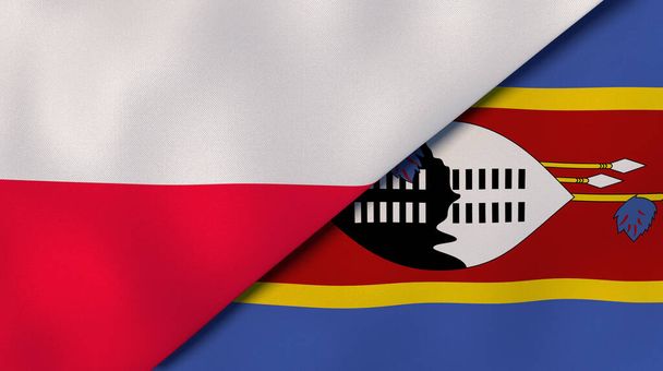 Lengyelország és Eswatini két állami zászlaja. Kiváló minőségű üzleti háttér. 3d illusztráció - Fotó, kép