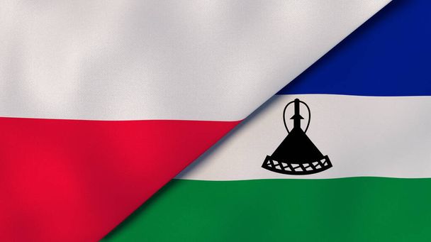 Deux États drapeaux de la Pologne et du Lesotho. Une expérience professionnelle de haute qualité. Illustration 3d
 - Photo, image