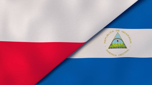 Dwa państwa bandery Polski i Nikaragui. Wysokiej jakości doświadczenie biznesowe. Ilustracja 3D - Zdjęcie, obraz