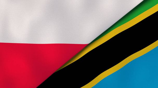 Dwa państwa bandery Polski i Tanzanii. Wysokiej jakości doświadczenie biznesowe. Ilustracja 3D - Zdjęcie, obraz