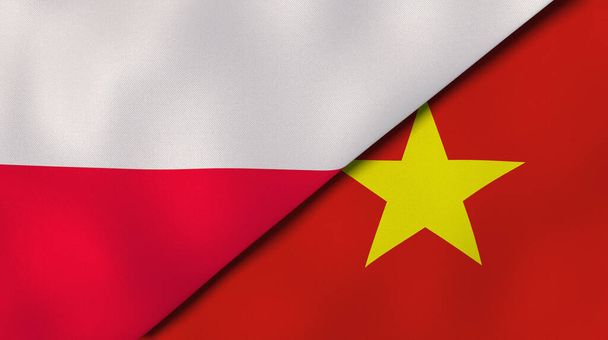 Dwa państwa bandery Polski i Wietnamu. Wysokiej jakości doświadczenie biznesowe. Ilustracja 3D - Zdjęcie, obraz