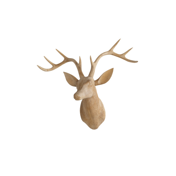 Cabeza de ciervo de madera aislada sobre fondo blanco (Decoración
) - Foto, imagen